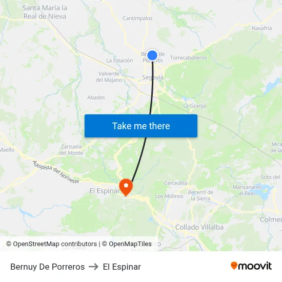Bernuy De Porreros to El Espinar map