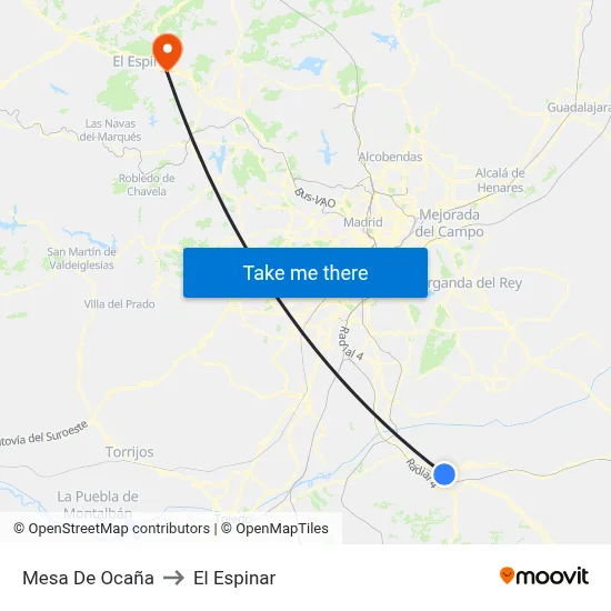 Mesa De Ocaña to El Espinar map