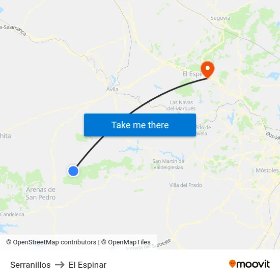 Serranillos to El Espinar map