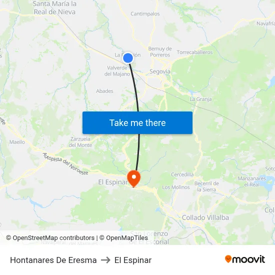 Hontanares De Eresma to El Espinar map