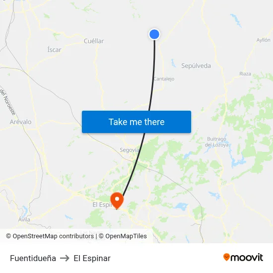 Fuentidueña to El Espinar map