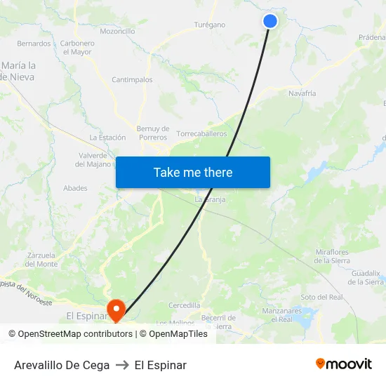 Arevalillo De Cega to El Espinar map
