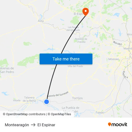 Montearagón to El Espinar map