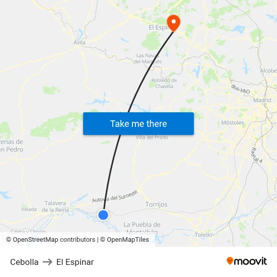 Cebolla to El Espinar map