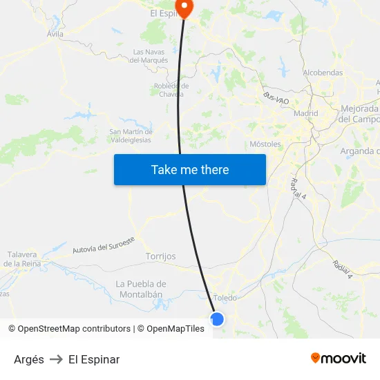 Argés to El Espinar map