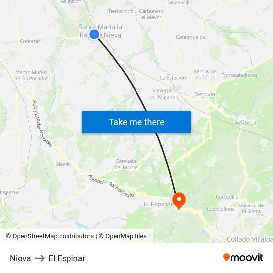 Nieva to El Espinar map