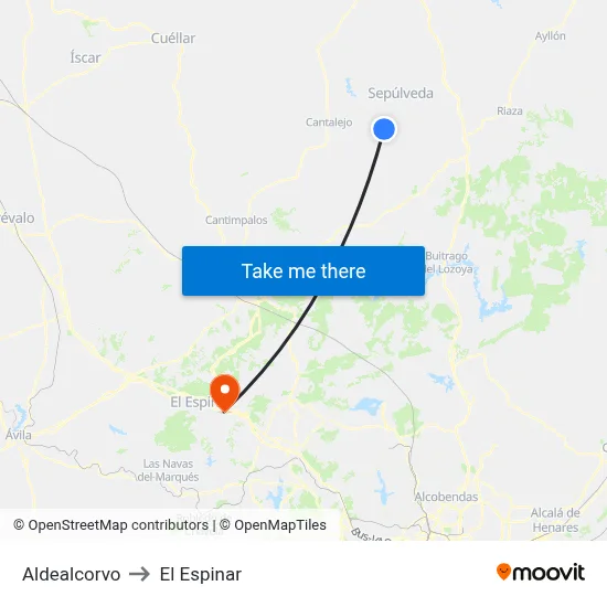 Aldealcorvo to El Espinar map