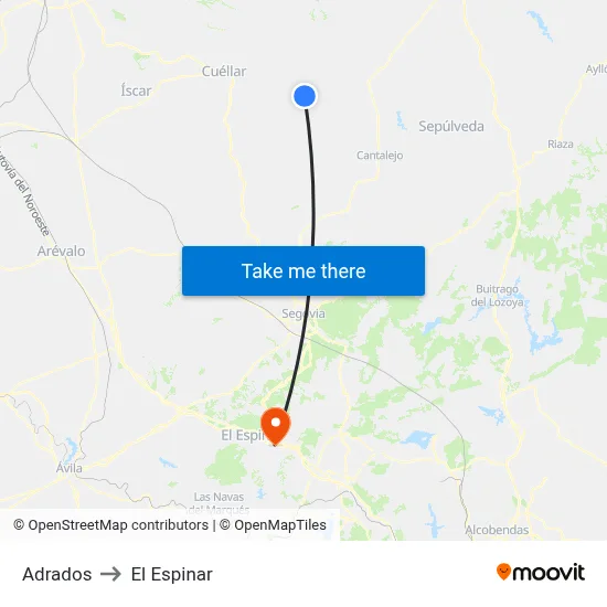 Adrados to El Espinar map