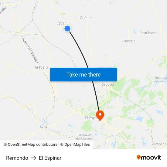 Remondo to El Espinar map