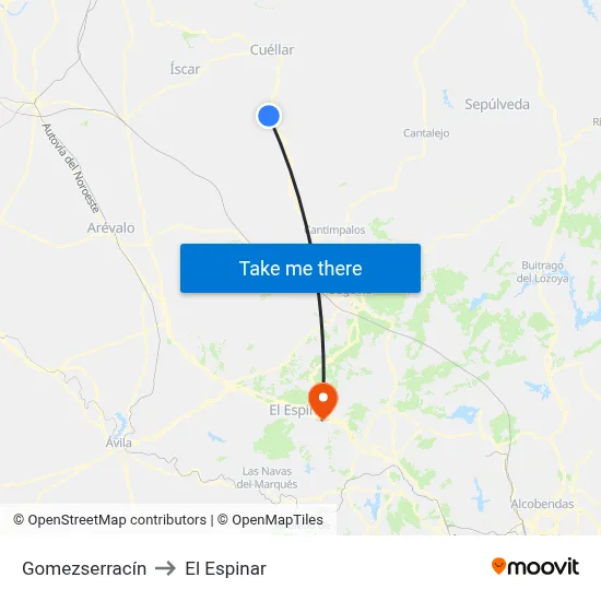 Gomezserracín to El Espinar map