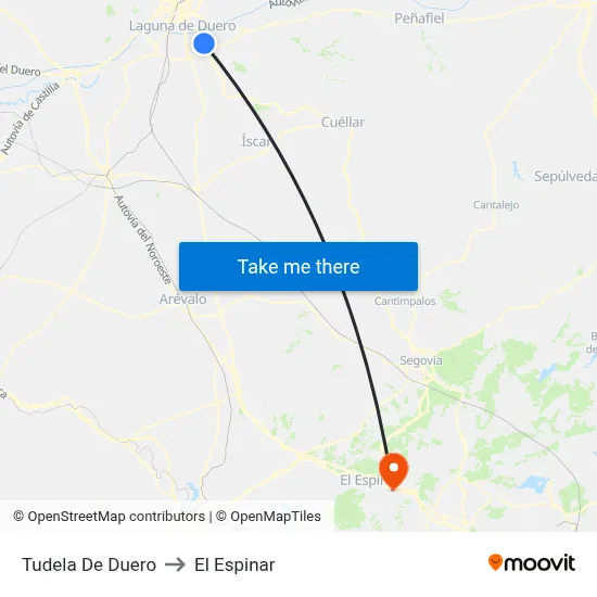 Tudela De Duero to El Espinar map