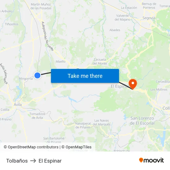 Tolbaños to El Espinar map