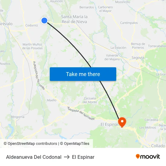 Aldeanueva Del Codonal to El Espinar map