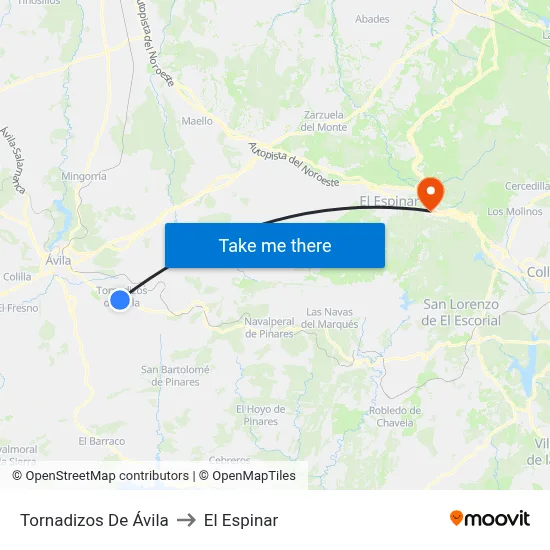 Tornadizos De Ávila to El Espinar map