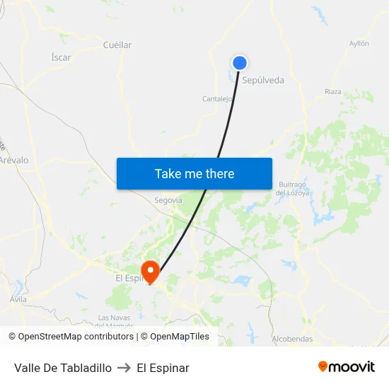 Valle De Tabladillo to El Espinar map