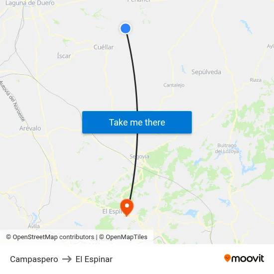 Campaspero to El Espinar map