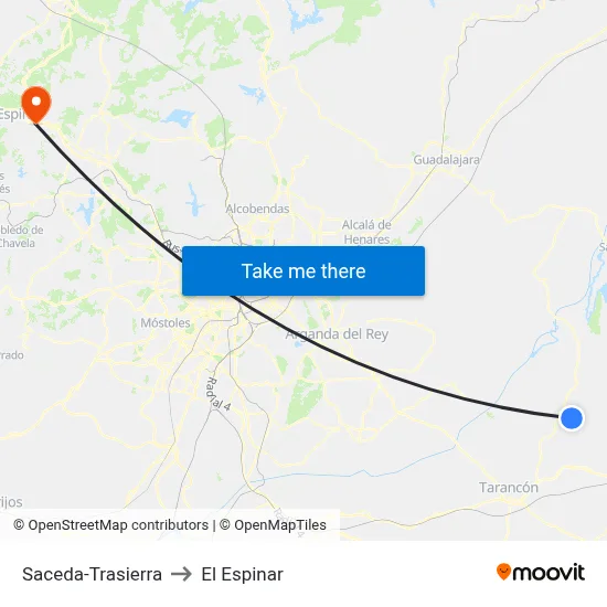 Saceda-Trasierra to El Espinar map