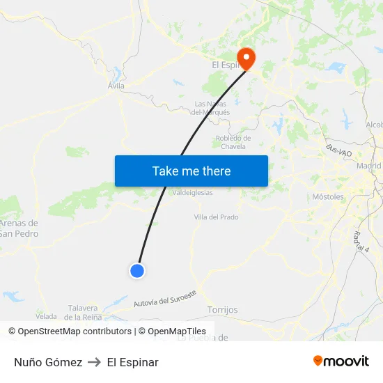 Nuño Gómez to El Espinar map