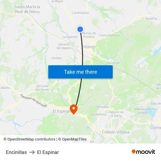 Encinillas to El Espinar map