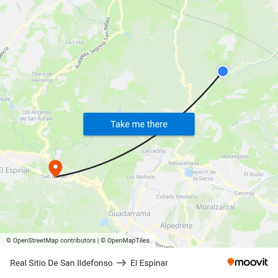 Real Sitio De San Ildefonso to El Espinar map