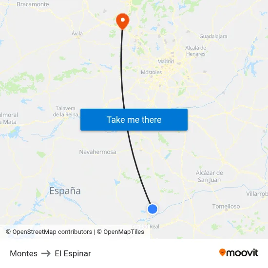 Montes to El Espinar map