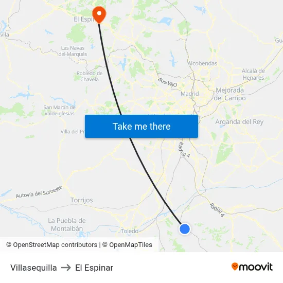 Villasequilla to El Espinar map