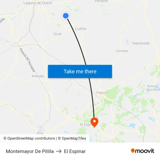 Montemayor De Pililla to El Espinar map