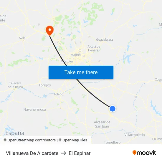 Villanueva De Alcardete to El Espinar map