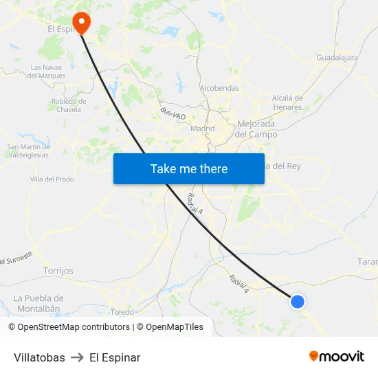 Villatobas to El Espinar map