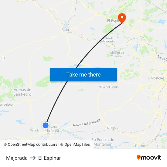 Mejorada to El Espinar map
