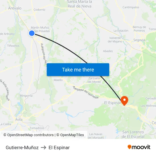 Gutierre-Muñoz to El Espinar map