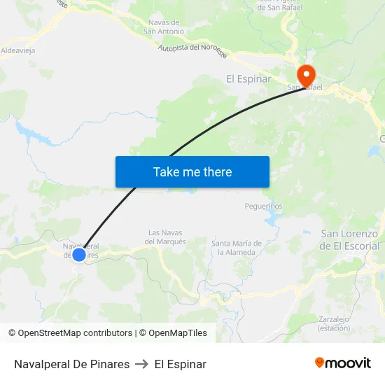 Navalperal De Pinares to El Espinar map