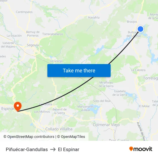 Piñuécar-Gandullas to El Espinar map