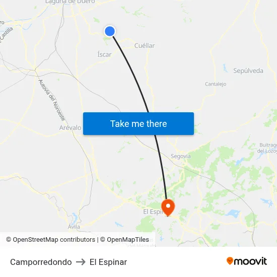 Camporredondo to El Espinar map