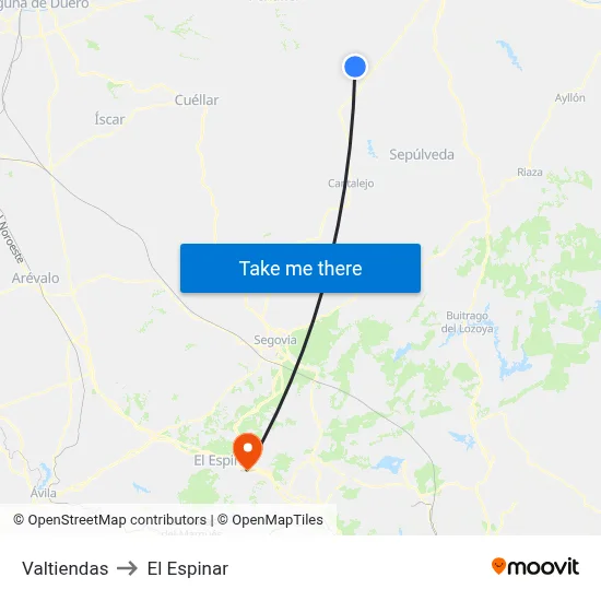 Valtiendas to El Espinar map
