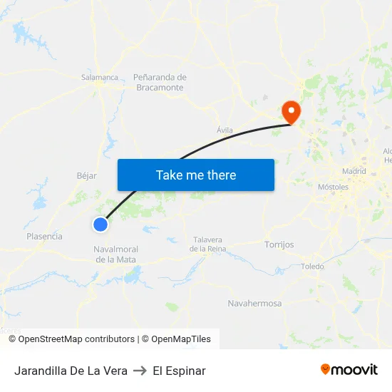 Jarandilla De La Vera to El Espinar map
