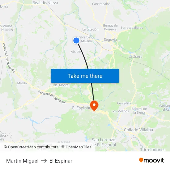 Martín Miguel to El Espinar map
