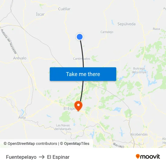 Fuentepelayo to El Espinar map