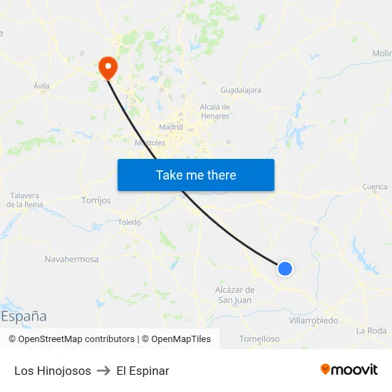 Los Hinojosos to El Espinar map