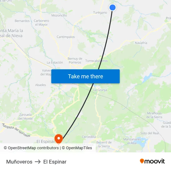 Muñoveros to El Espinar map
