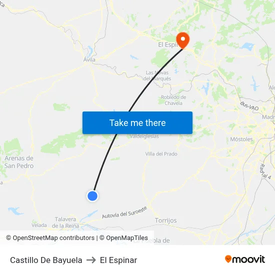 Castillo De Bayuela to El Espinar map