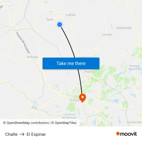 Chañe to El Espinar map