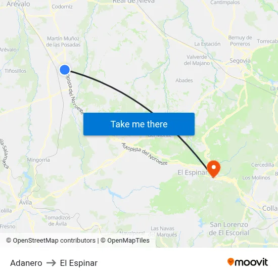 Adanero to El Espinar map