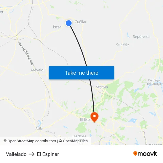 Vallelado to El Espinar map