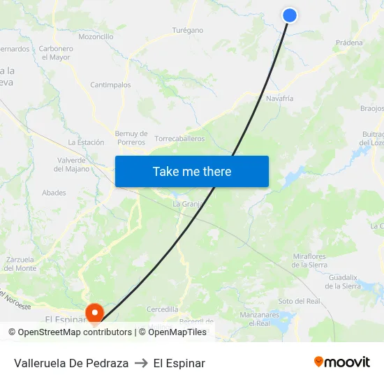 Valleruela De Pedraza to El Espinar map