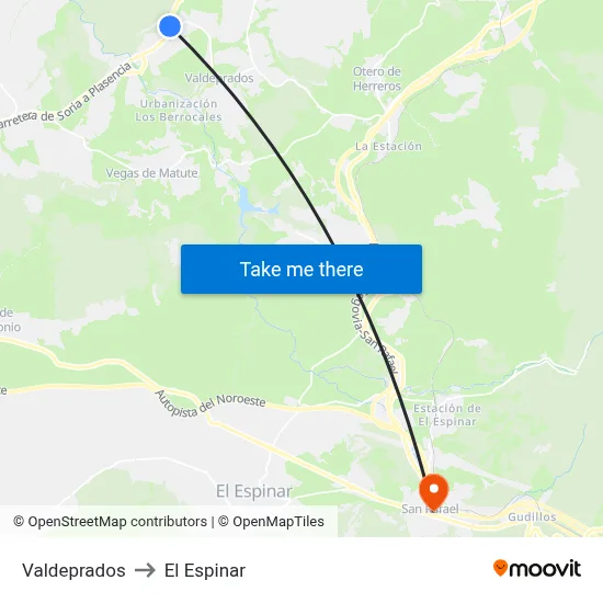 Valdeprados to El Espinar map
