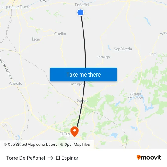 Torre De Peñafiel to El Espinar map