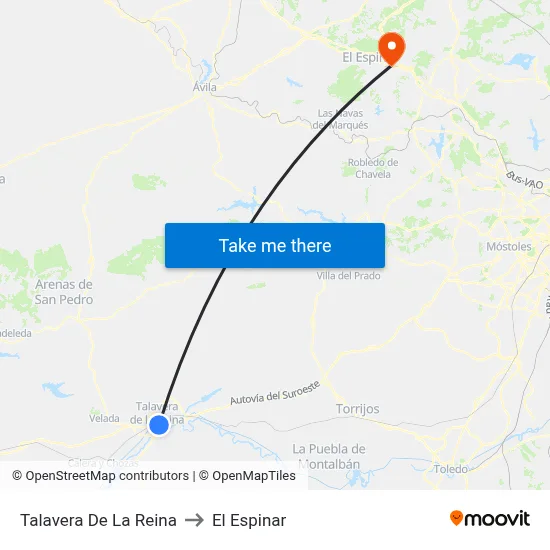 Talavera De La Reina to El Espinar map