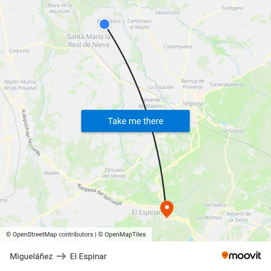 Migueláñez to El Espinar map