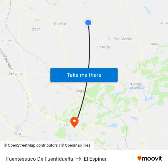 Fuentesaúco De Fuentidueña to El Espinar map